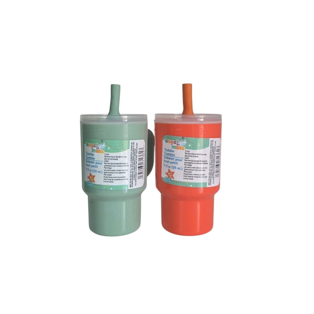 New Angel Of Mine Toddler Tumblers 11 Fl.oz Secure Lid /Silicone Straw ~2pk